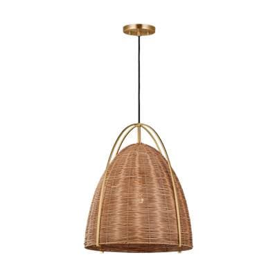 Visual Comfort Studio Collection Norman Large Pendant in Satin Brass and - Blonde Rattan by Visual Comfort Studio Collection