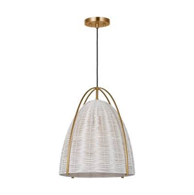 Visual Comfort Studio Collection Norman Large Pendant in Satin Brass with - Chalk Wicker