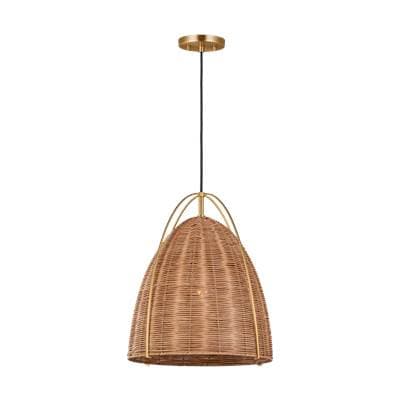 Visual Comfort Studio Collection Norman Medium Pendant in Satin Brass and - Blonde Rattan