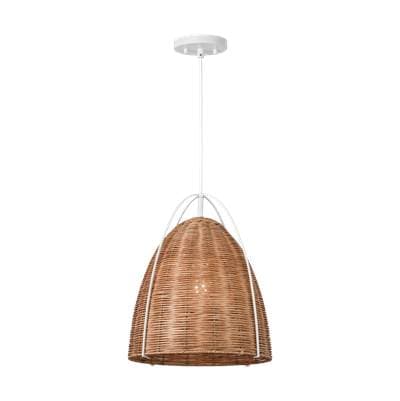 Visual Comfort Studio Collection Norman Medium Pendant in Matte White with - Blonde Rattan