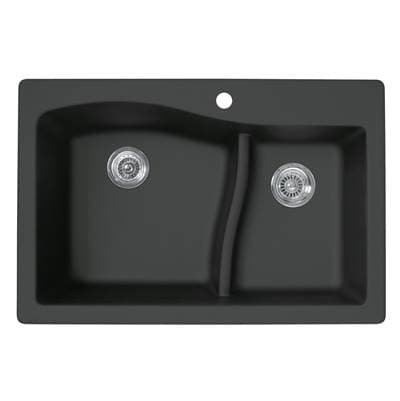 Swan Qzls-3322 22 X 33 Granite Drop in Double Bowl Sink - Nero