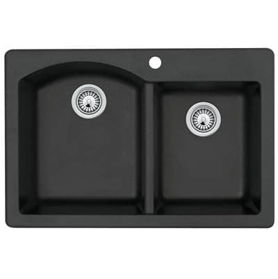 Swan Qzdb-3322 22 X 33 Granite Drop in Double Bowl Sink - Nero