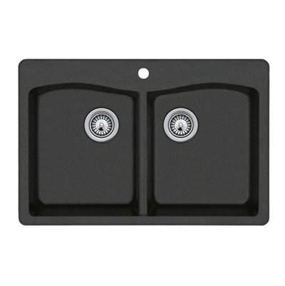 QZED-3322 22 x 33 Granite Drop in Double Bowl Sink in Nero by Swan