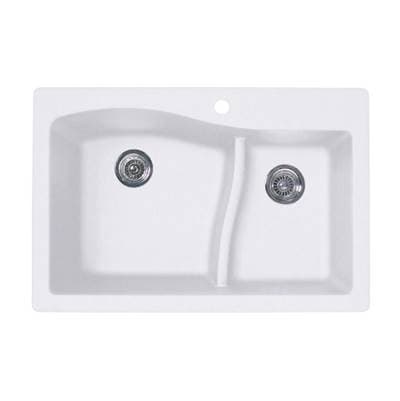 Swan Qzls-3322 22 X 33 Granite Drop in Double Bowl Sink - Opal White
