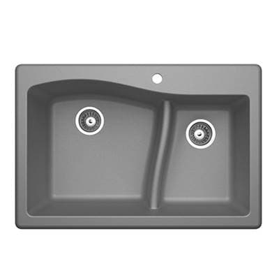 Swan Qzls-3322 22 X 33 Granite Drop in Double Bowl Sink - Metallico