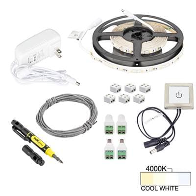 Task Lighting 16 Ft 120 Lumens Per Foot Radiance Touch Dimmer Switch Tape Light Kit, 4000K Cool...