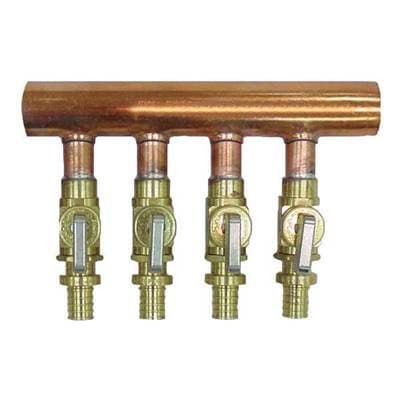 Uponor 1'' Copper Manifold with Lf Brass 1/2'' Propex Ball Valve, 4 Outlets