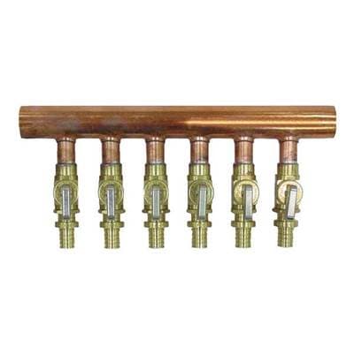 Uponor 1'' Copper Manifold with Lf Brass 1/2'' Propex Ball Valve, 6 Outlets by Uponor
