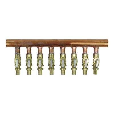 Uponor 1'' Copper Manifold with Lf Brass 1/2'' Propex Ball Valve, 8 Outlets by Uponor