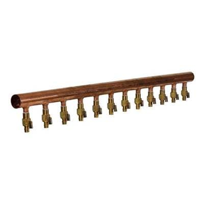 Uponor 2'' X 4' Copper Valved Manifold with 3/4'' Propex Ball and Balancing Valves, 12 Outlets