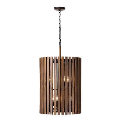 Varaluz Suratto 6-Lt Foyer - Matte Black/medium Walnut - Matte Black Medium Walnut