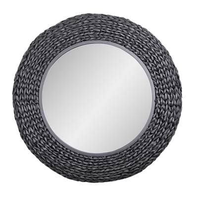 Varaluz Athena 30-in Round Wall Mirror - Matte Black/black Seagrass - Matte Black Black Seagrass by Varaluz