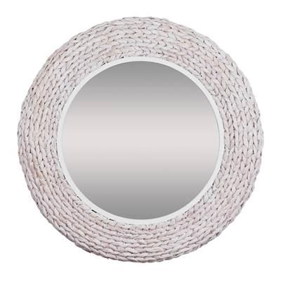 Athena 30-in Round Wall Mirror - Matte White/Whitewash Seagrass by Varaluz