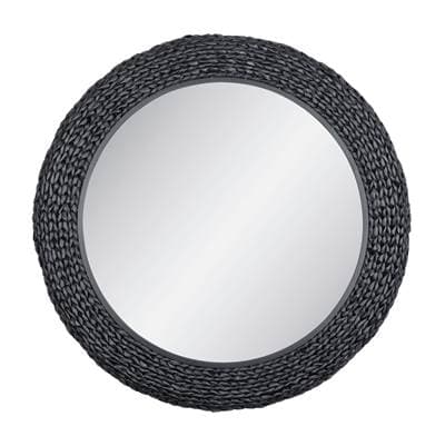 Varaluz Athena 40-in Round Wall Mirror - Matte Black/black Seagrass - Matte Black Black Seagrass by Varaluz
