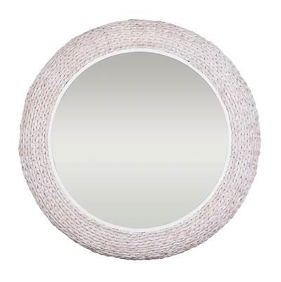 Athena 40-in Round Wall Mirror - Matte White/Whitewash Seagrass by Varaluz