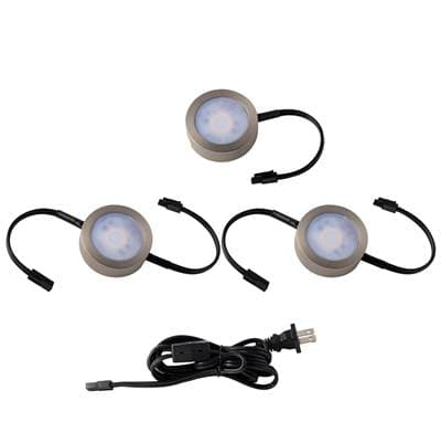 WAC Lighting Puck Light Kit- 2 Double Wire Lights, 1 Single Wire Lights, and Cord - Brushed Nickel