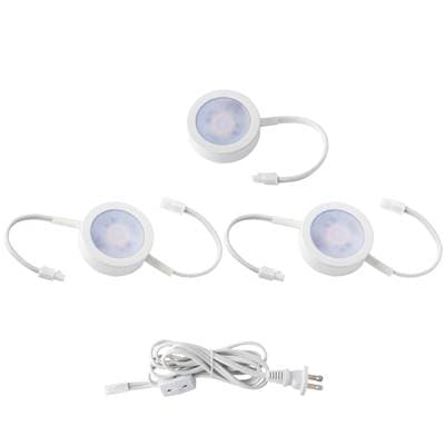 WAC Lighting Puck Light Kit- 2 Double Wire Lights, 1 Single Wire Lights, and Cord - White