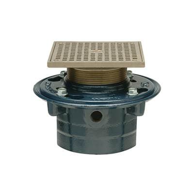 ZurnIndustries CI Floor Drain w/ 5'' Sq Pol NI Adj Str w/ Secured Heel Proof Grate-TP-Test Cap by Zurn Industries