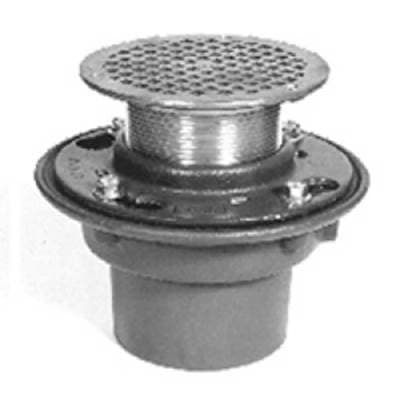 ZurnIndustries CI Floor Drain w/ 5'' Rd Adj Pol NI Str w/ Heel Proof Sq Opening Grate-Test Cap