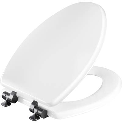 126MBSL Mayfair by Bemis Benton Elongated Enameled Wood White Featuring Stay-Tite Seat Fastening System and Whisper-Close with Metal Matte Black Hinges
