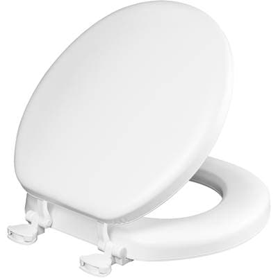 15EC Mayfair by Bemis Eden Round Cushioned Vinyl Soft Toilet Seat in White Featuring Stay-Tite Seat Fastening System, Easy-Clean, and DuraGuard by Bemis