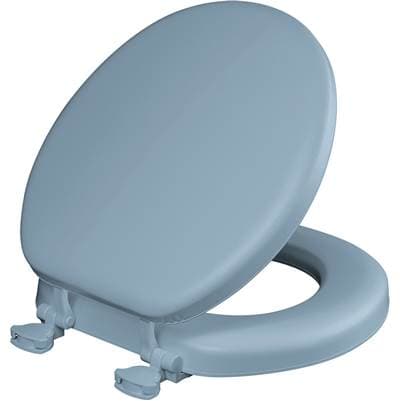 15EC Mayfair by Bemis Eden Round Cushioned Vinyl Soft Toilet Seat in Sky Blue Featuring Stay-Tite Seat Fastening System, Easy-Clean, and DuraGuard