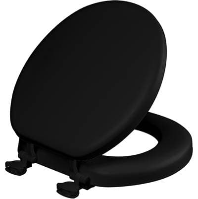 15EC Mayfair by Bemis Eden Round Cushioned Vinyl Soft Toilet Seat in Black Featuring Stay-Tite Seat Fastening System, Easy-Clean, and DuraGuard by Bemis