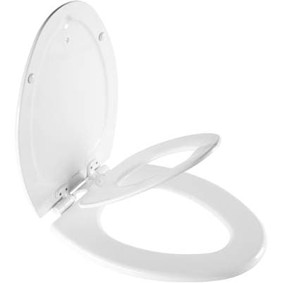 1888SLOW Bemis NextStep2 Elongated Enameled Wood Potty Training Toilet Seat in White Featuring Stay-Tite Seat Fastening System, Whisper-Close, Precision-Fit, and Easy-Clean