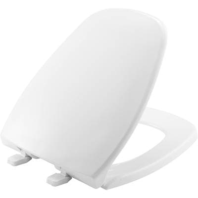 Bemis 1240200 Bemis Round Closed Front Plastic Toilet Seat in White Fits Eljer Emblem Toilets with Top-Tite Hinges