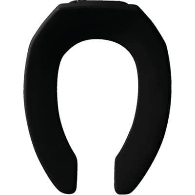1955CT Bemis Elongated Open Front Less Cover Commercial Plastic Toilet Seat in Black Featuring Stay-Tite Commercial Fastening System Check Hinge