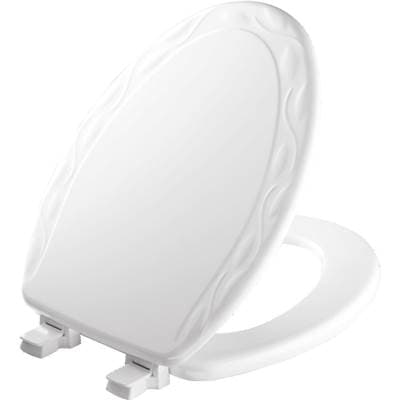 134ECA Mayfair by Bemis Ivy Elongated Enameled Wood Ivy Design Toilet Seat in White with Stay-Tite Seat Fastening System and Easy-Clean