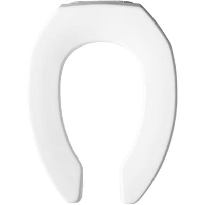 2155CT Bemis Elongated Open Front Less Cover Commercial Plastic Toilet Seat in White with Stay-Tite Commercial Fastening System and DuraGuard