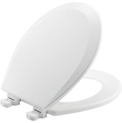 500EC Bemis Round Enameled Wood Closed Front with Cover in White Featuring Easy-Clean Hinges by Bemis
