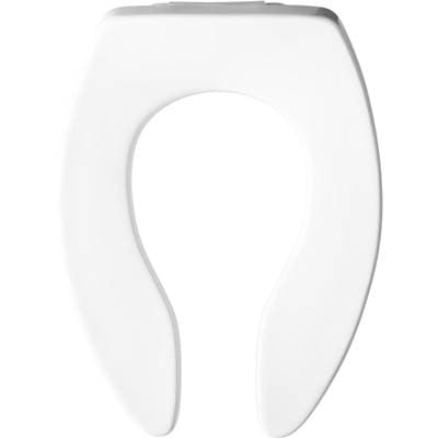 95CT Olsonite Elongated Open Front Less Cover Commercial Plastic Toilet Seat in White with Stay-Tite Commercial Fastening System and Check Hinges by Bemis