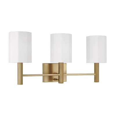 24.25'' W x 11.25'' H 3-Light Vanity in Aged Brass with Octagonal White Fabric Shades