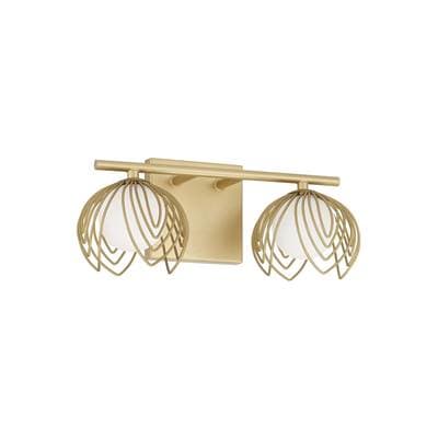 14'' W x 6.25'' H 2-Light Vanity in Buffed Gold with Bent Wire Petals and Soft White Glass Globes