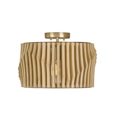 16'' W x 10.75'' H 1-Light Dual Mount Pendant in Matte Brass and Handcrafted Blonde Mango Wood by Capital Lighting