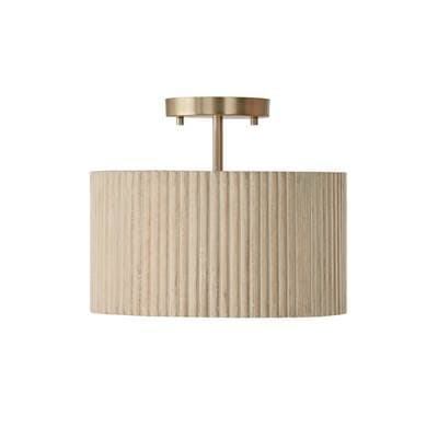 12.50''W x 11.75''H 1-Light Semi-Flush Pendant in Matte Brass and Handcrafted Mango Wood in White Wash by Capital Lighting