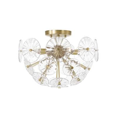 15.5'' W x 11'' H 4-Light Starburst Semi Flush in Matte Brass with Patterned Glass Petals