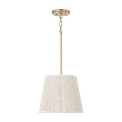 12'' W x 10'' H 1-Light Handcrafted Pendant in Matte Brass with Hand-wrapped Bleached Natural Rope