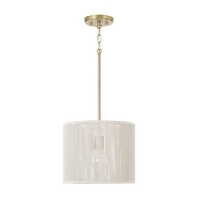 12'' W x 10'' H 1-Light Handcrafted Drum Pendant in Matte Brass with Hand-wrapped Bleached Natural Rope