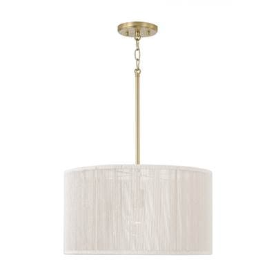 18'' W x 10'' H 1-Light Handcrafted Drum Pendant in Matte Brass with Hand-wrapped Bleached Natural Rope