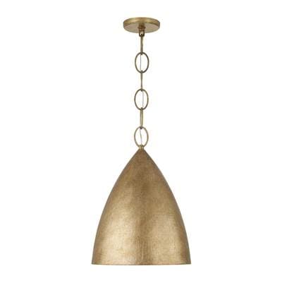 13'' W x 18'' H Integrated LED Cone Pendant in Textural Feathered Brass with Designer Chain