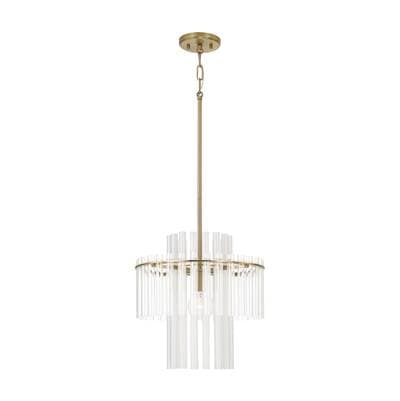 15'' W x 19.5'' H 1-Light Tiered Pendant in Aged Brass with Clear and Etched Glass Tubes