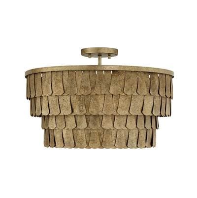 20.5'' W x 14.5'' H 4-Light Dual Mount Tiered Drum Pendant in Textured Ancestral Gold with Dangling Petal Adornments