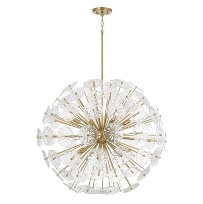 33'' W x 34'' H 8-Light Starburst Pendant in Matte Brass with Patterned Glass Petals by Capital Lighting