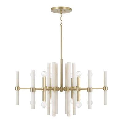 34.75'' W x 20'' H 8-Light Chandelier in Matte Brass with Real White Marble Rods