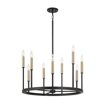 26'' W x 24'' H 10-Light Ring Chandelier in Matte Espresso with Clear Glass and Interchangeable Espresso and Brass candle sleeves