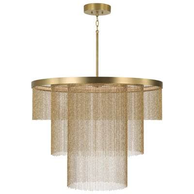 33'' W x 26.5'' H Integrated LED Triple Ring Pendant in Aged Brass with Tiered Cascading Delicate Chains