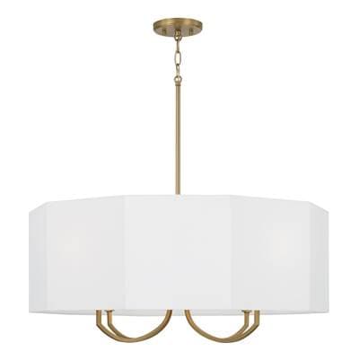 29.5'' W x 13.5'' H Drum Chandelier in Aged Brass with Octagonal White Fabric Shade